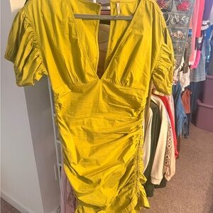 Free People Yellow Ruched Mini Dress